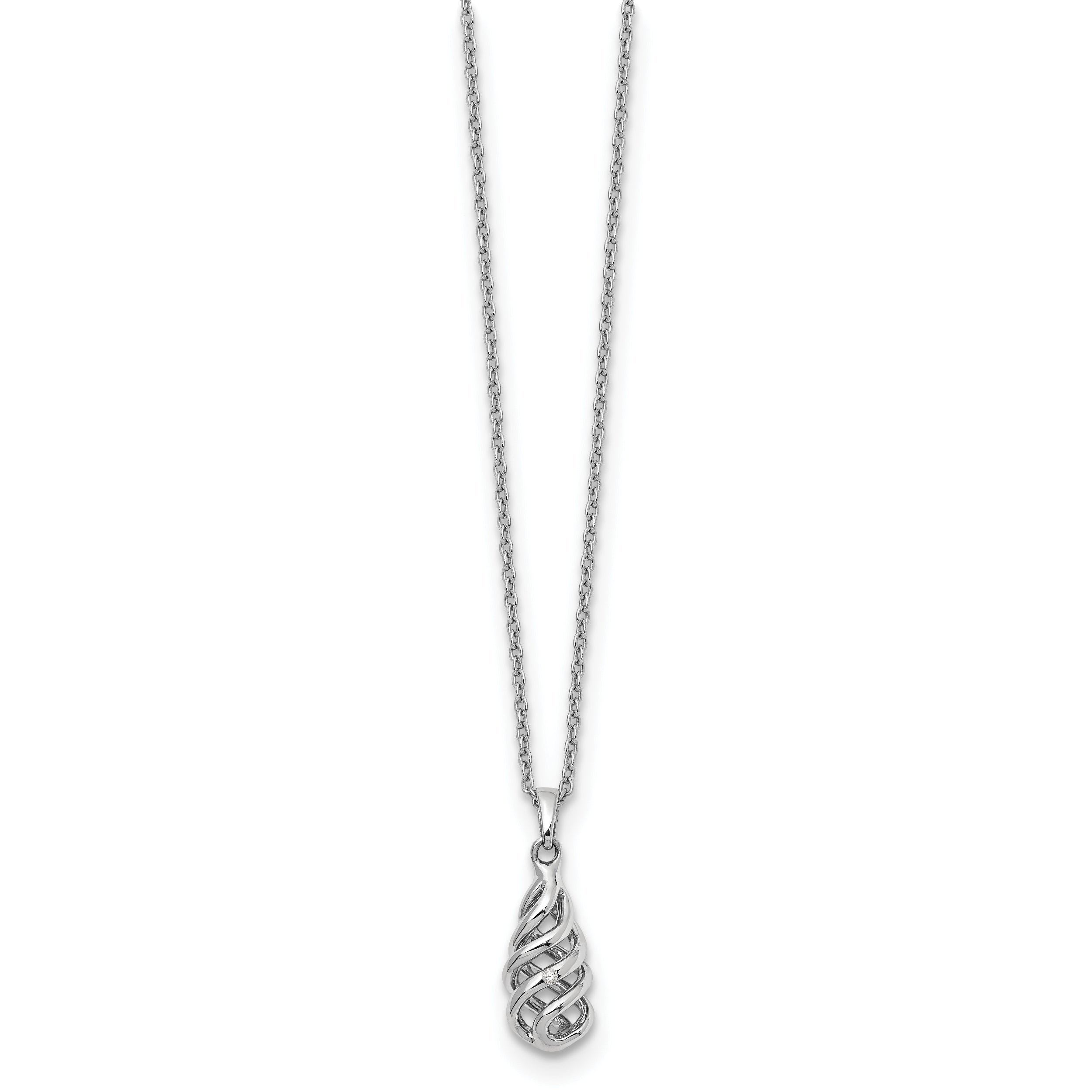 Sophia Jewelers Sterling Silver Diamond Spiral Necklace with Rhodium Finish, Gift Ready