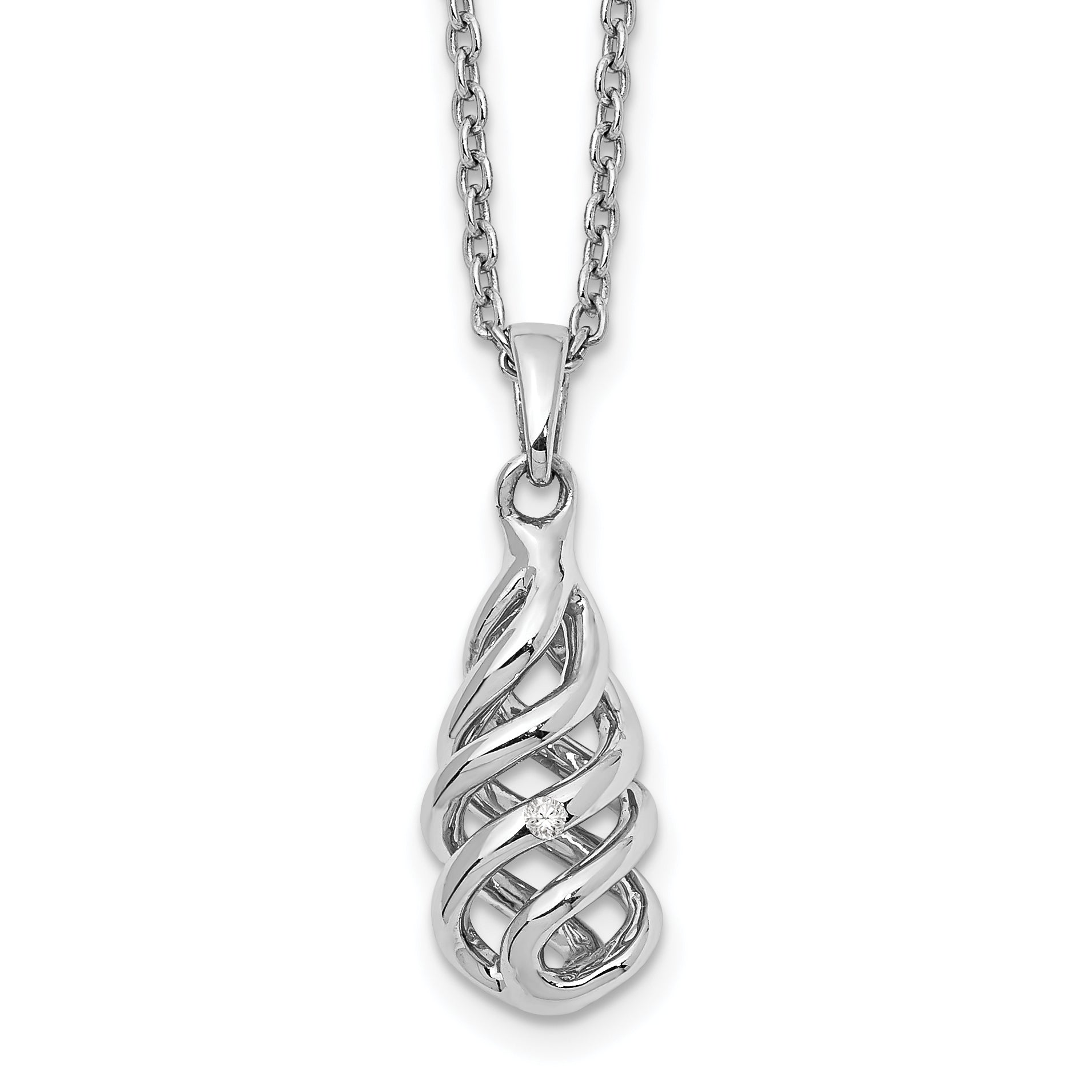 White Ice Sterling Silver Rhodium-plated 18 Inch Diamond Spiral Pendant Necklace with 2 Inch Extender Main image