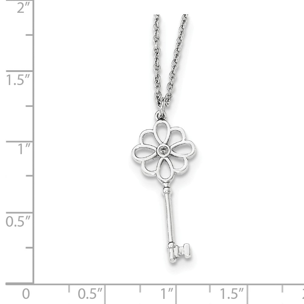 SS White Ice Diamond Flower Key 18in w/2in EXT Necklace