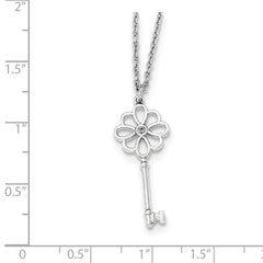 SS White Ice Diamond Flower Key 18in w/2in EXT Necklace