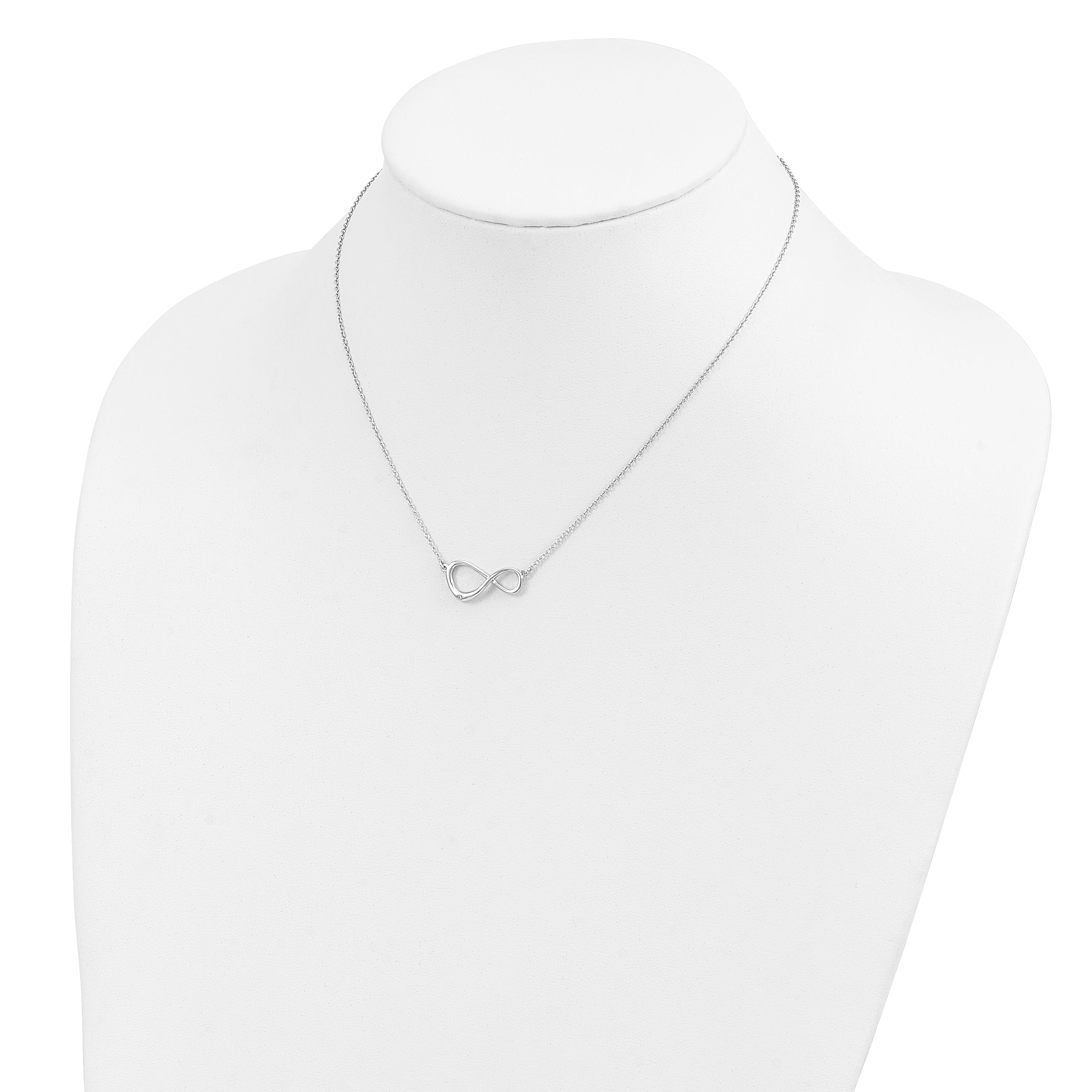 Sterling Silver Diamond Infinity Necklace with Polished Rhodium Finish
