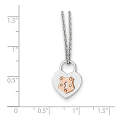 925 Sterling Silver Diamond Heart Lock Necklace with Rose Gold Plating - 18