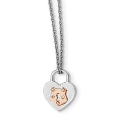 925 Sterling Silver Diamond Heart Lock Necklace with Rose Gold Plating - 18