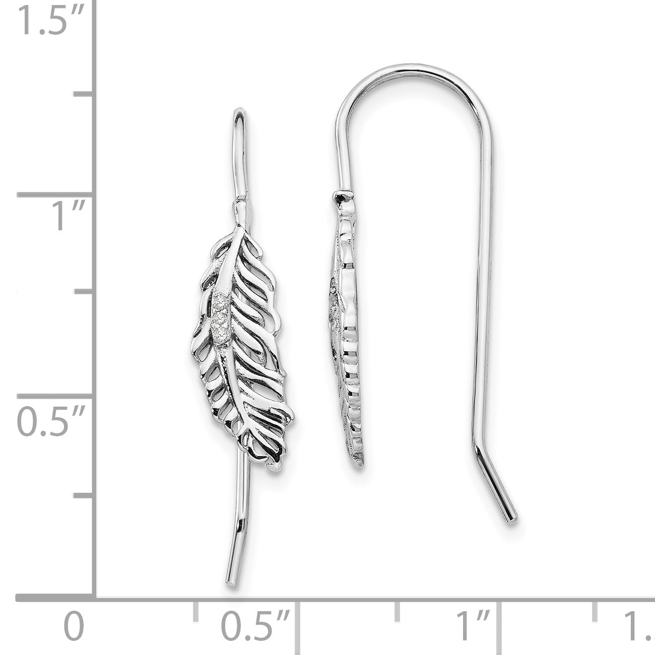 Sophia Jewelers Sterling Silver Diamond Feather Dangle Earrings Gift Ready