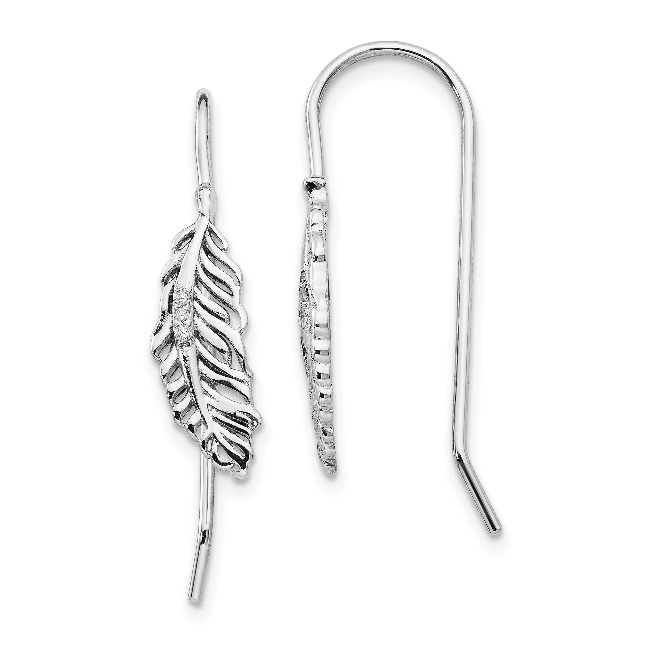 White Ice Sterling Silver Rhodium-plated Diamond Feather Dangle Earrings Main image