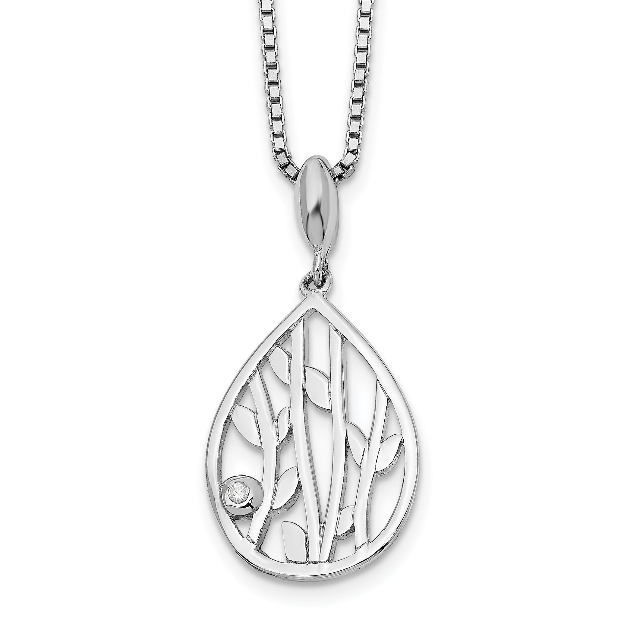 White Ice Sterling Silver Rhodium-plated 18 Inch Diamond Leaf Pendant Necklace with 2 Inch Extender Main image