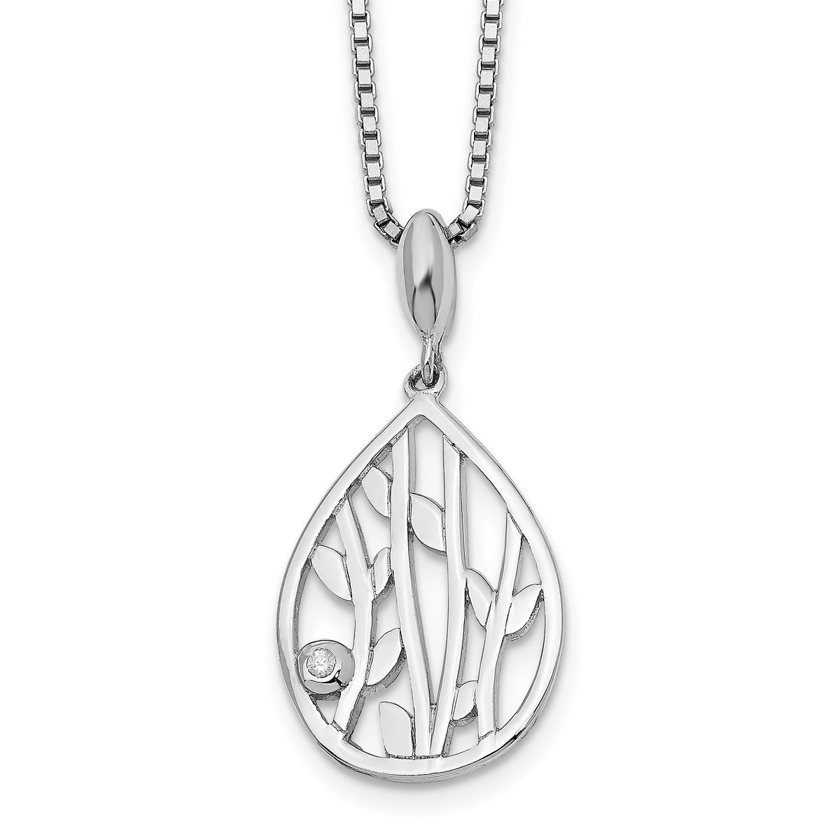 White Ice Sterling Silver Rhodium-plated 18 Inch Diamond Leaf Pendant Necklace with 2 Inch Extender