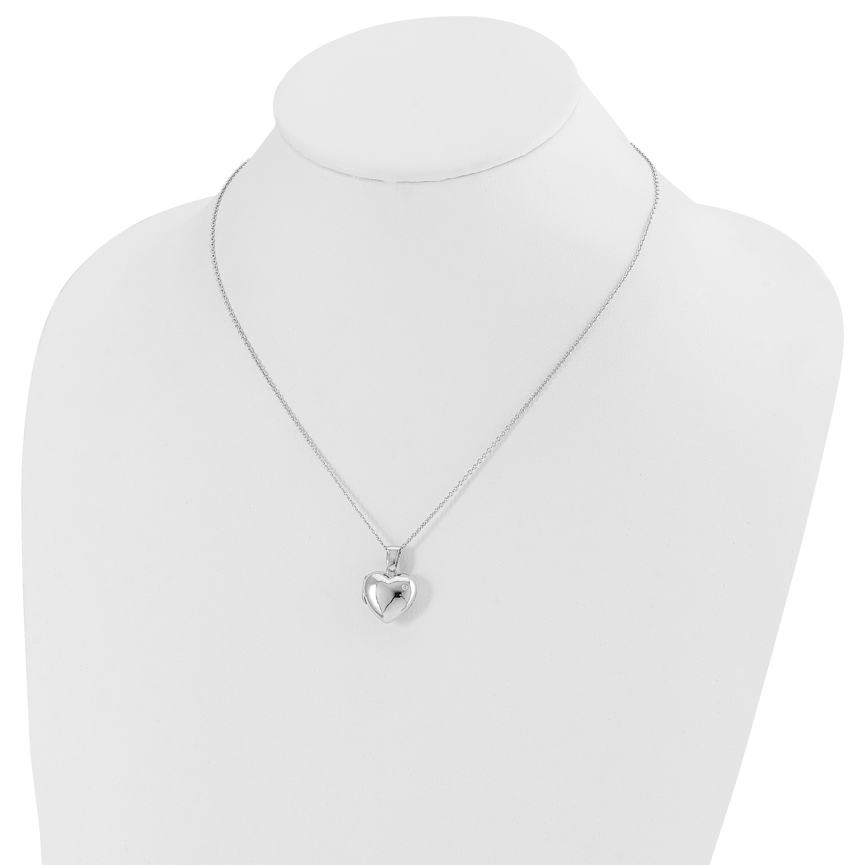 Sophia Jewelers Sterling Silver Diamond Heart Locket Necklace 18-20 Gift Ready