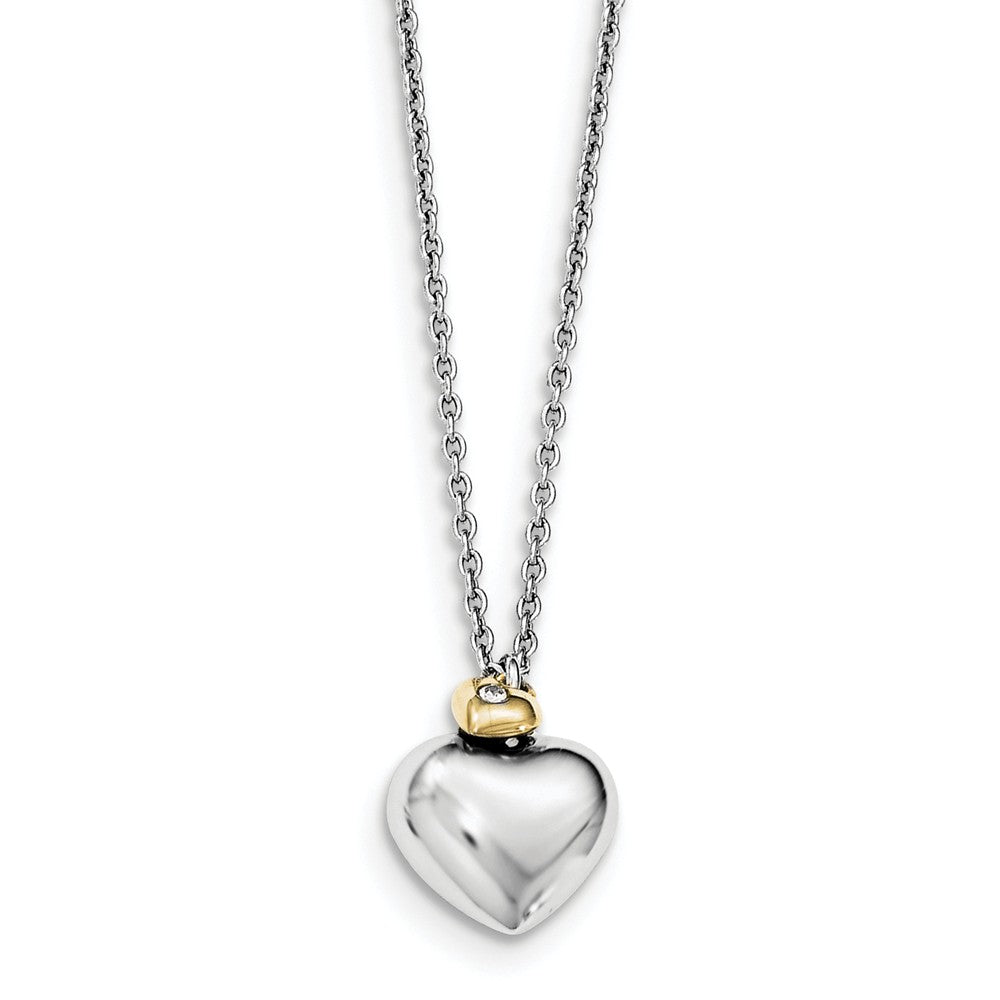 SS White Ice Diamond Gold-plated Double Heart 18in w/2IN EXT Necklace