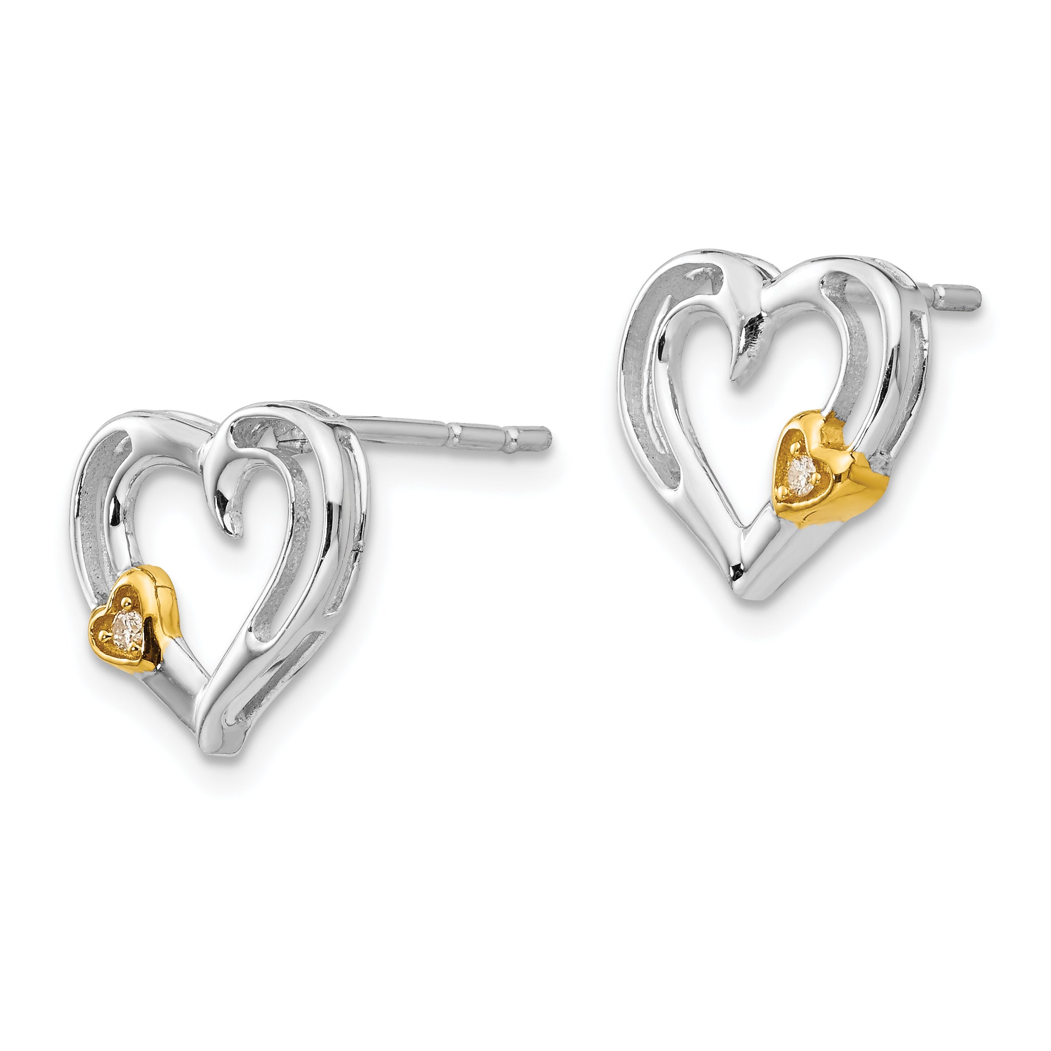White Ice Gold-Tone Diamond Heart Earrings in Rhodium-Plated Sterling Secondary image