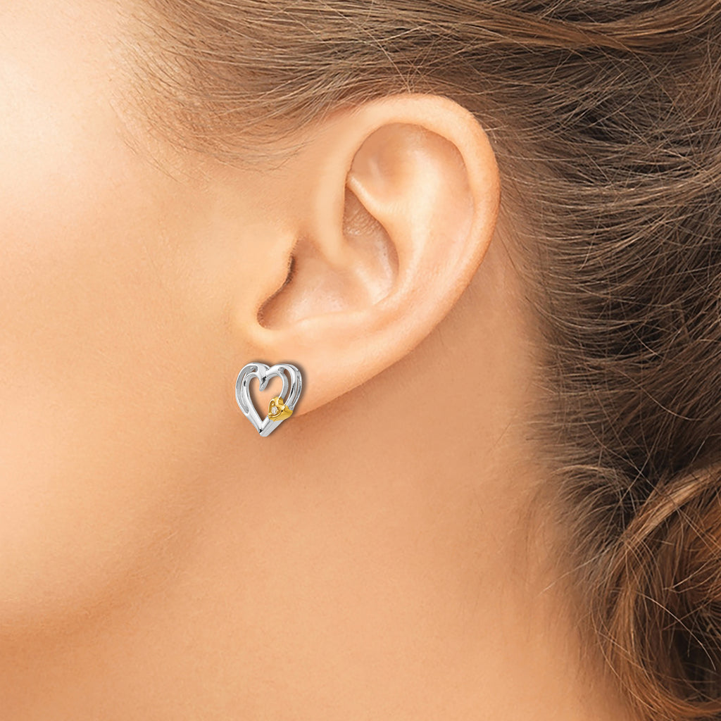 White Ice Gold-Tone Diamond Heart Earrings in Rhodium-Plated Sterling
