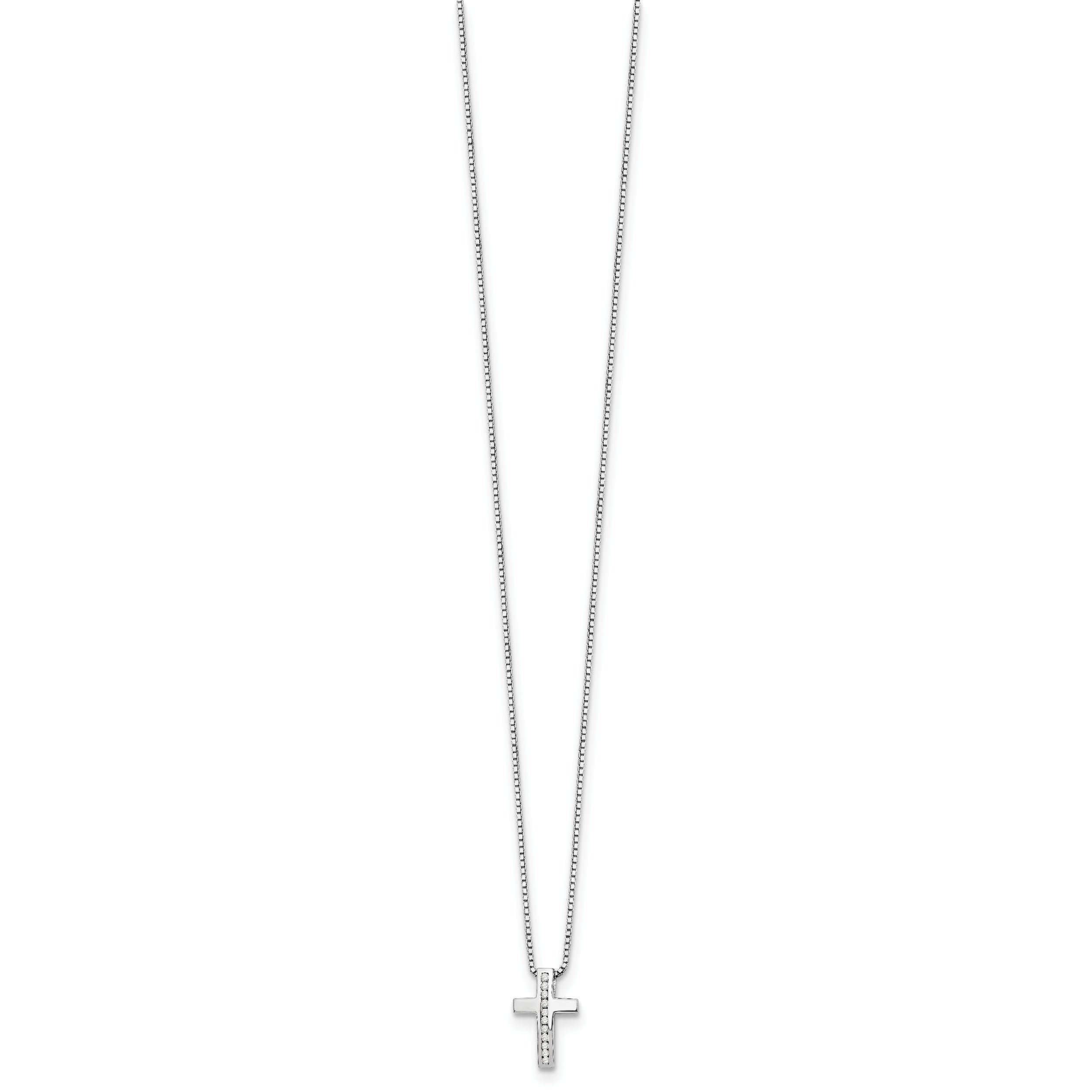 White Ice 925 Sterling Silver Diamond Cross Necklace with Rhodium Polish