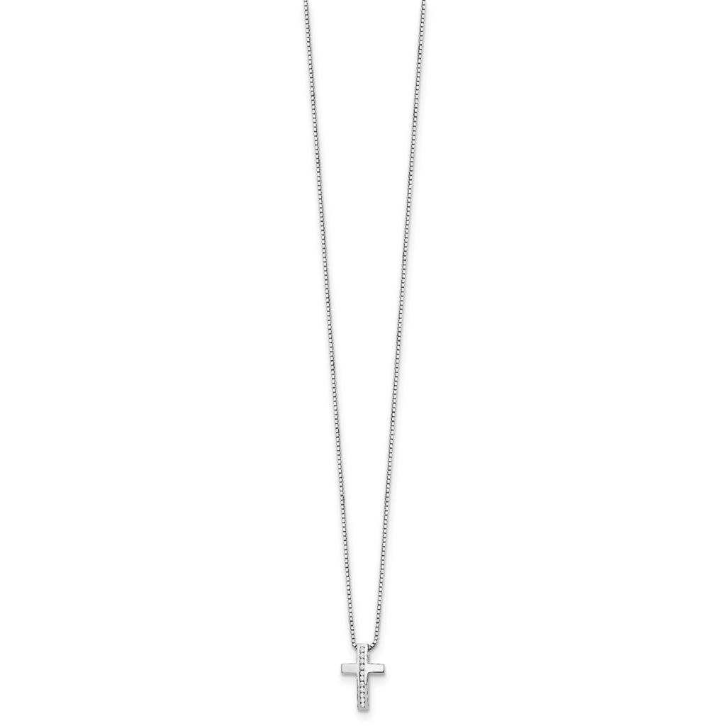 White Ice 925 Sterling Silver Diamond Cross Necklace with Rhodium Polish