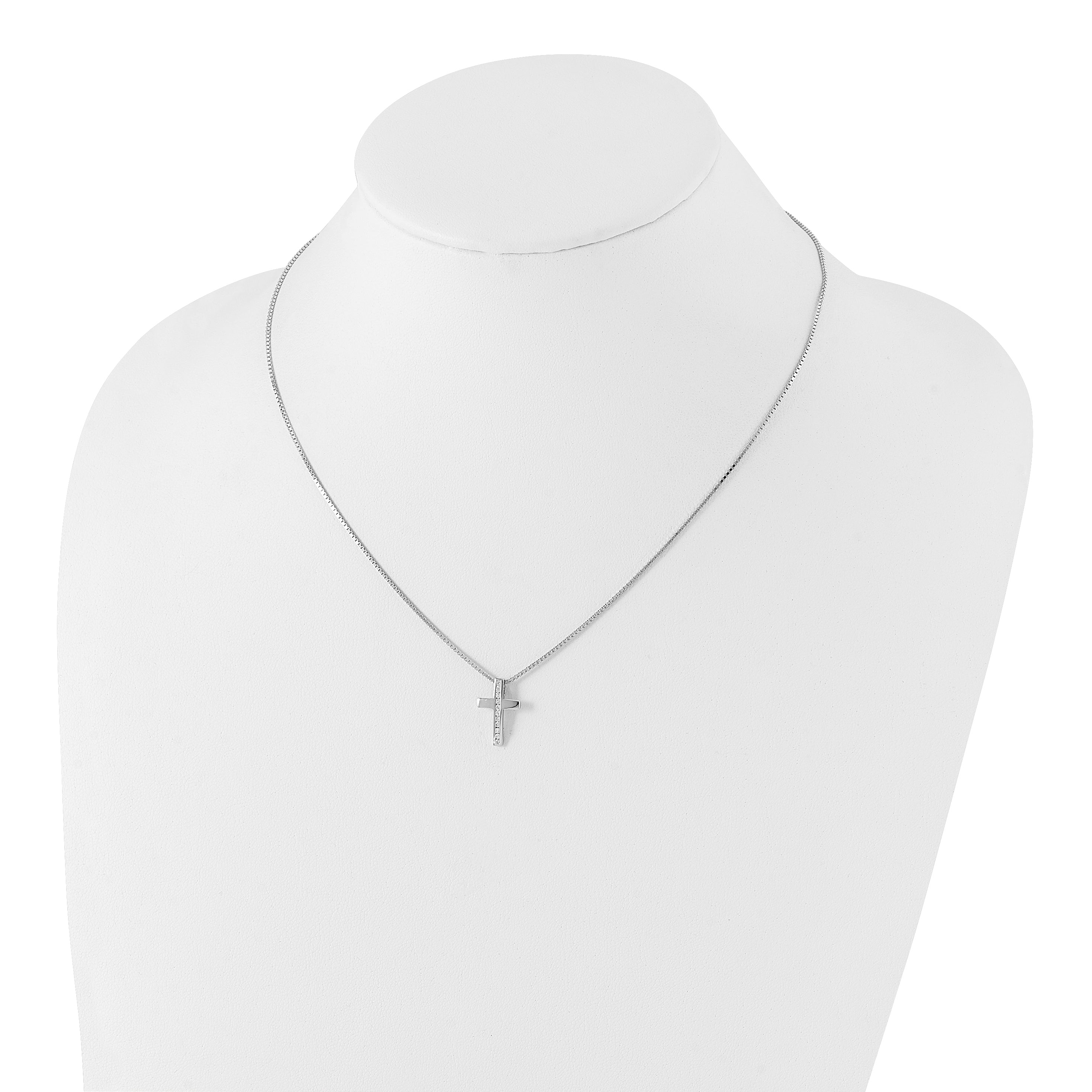 White Ice 925 Sterling Silver Diamond Cross Necklace with Rhodium Polish