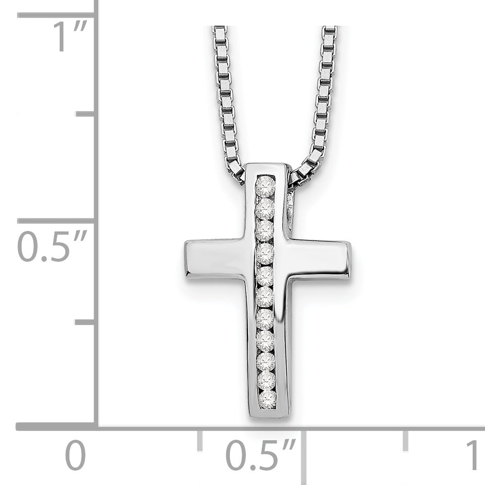 White Ice 925 Sterling Silver Diamond Cross Necklace with Rhodium Polish