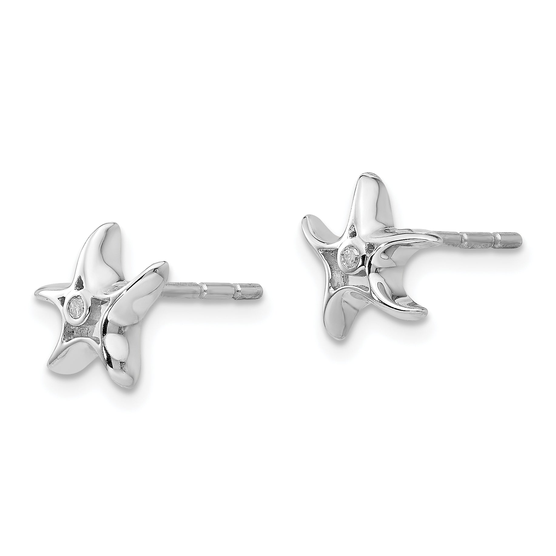 White Ice Sterling Silver Diamond Starfish Earrings with Polished Rhodium Finish Secondary image