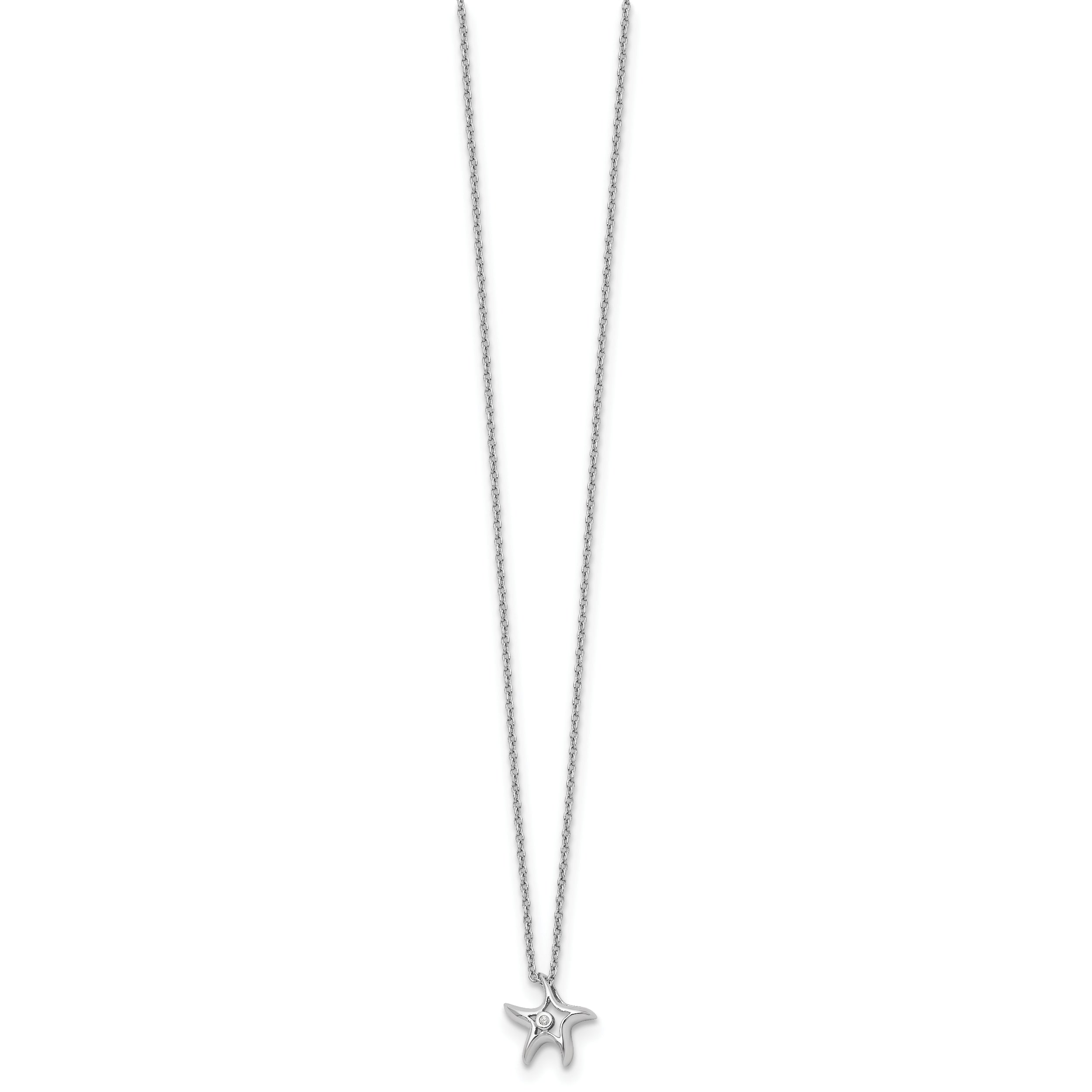 Sterling Silver Diamond Starfish Necklace with Rhodium Polish and Extender