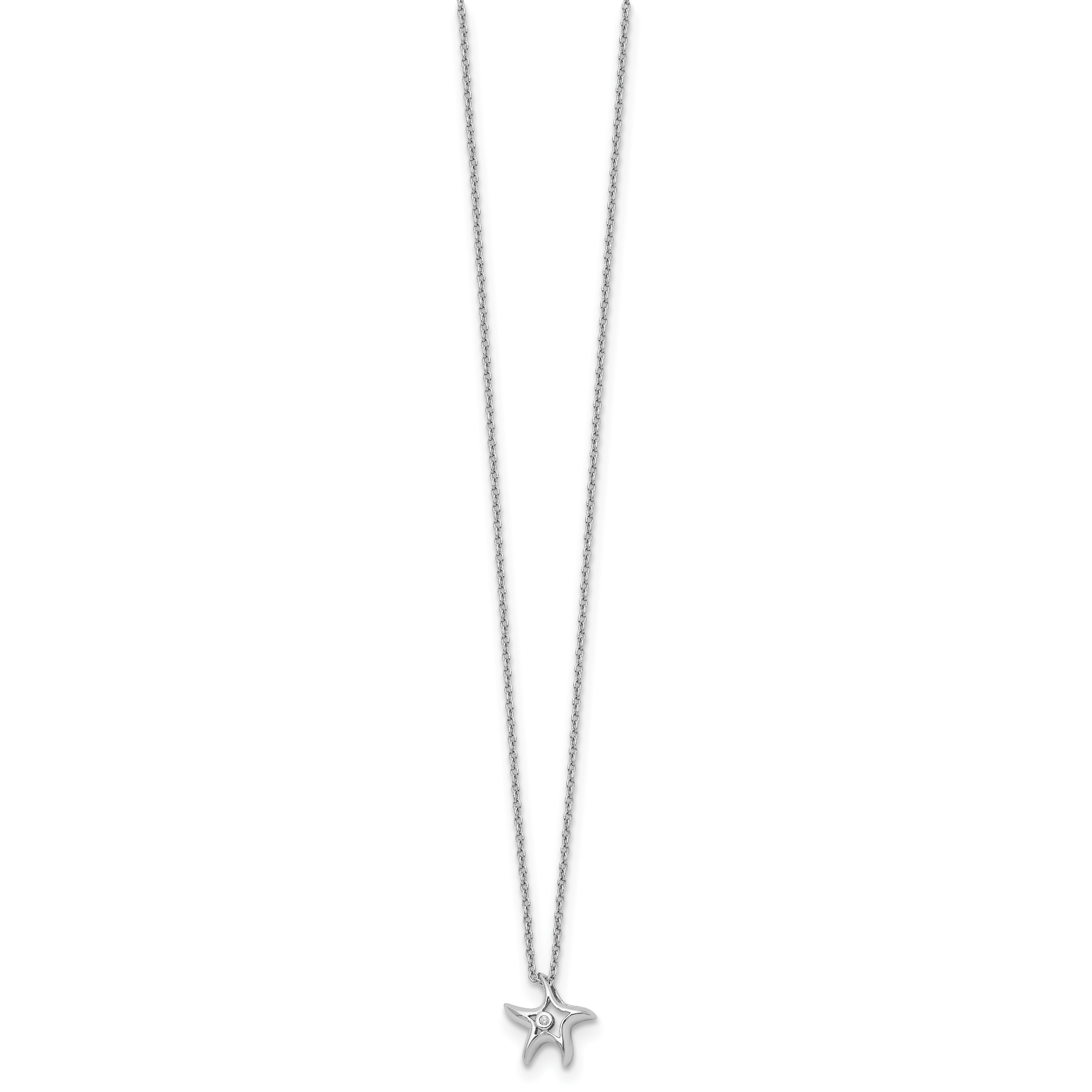 Sterling Silver Diamond Starfish Necklace with Rhodium Polish and Extender