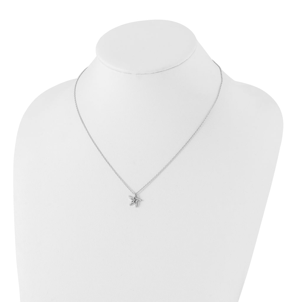 Sterling Silver Diamond Starfish Necklace with Rhodium Polish and Extender
