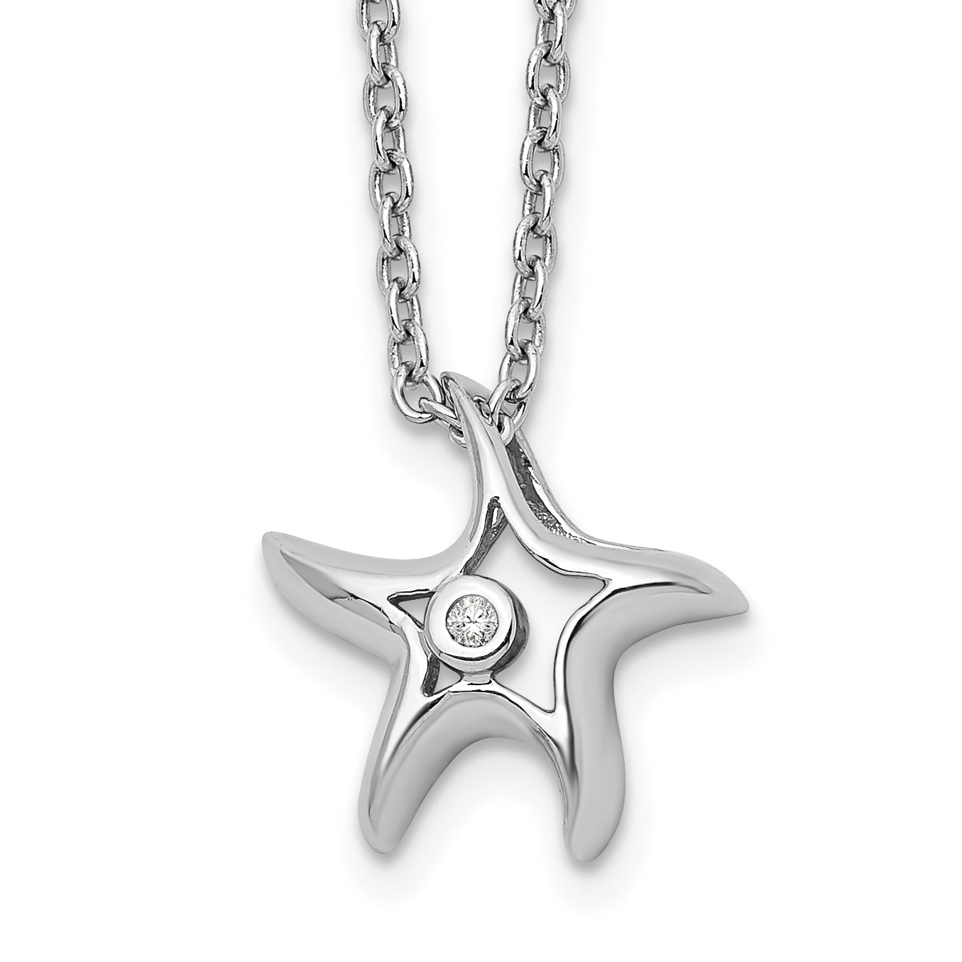 White Ice Sterling Silver Rhodium-plated 18 Inch Diamond Starfish Slide Pendant Necklace with 2 Inch Extender Main image