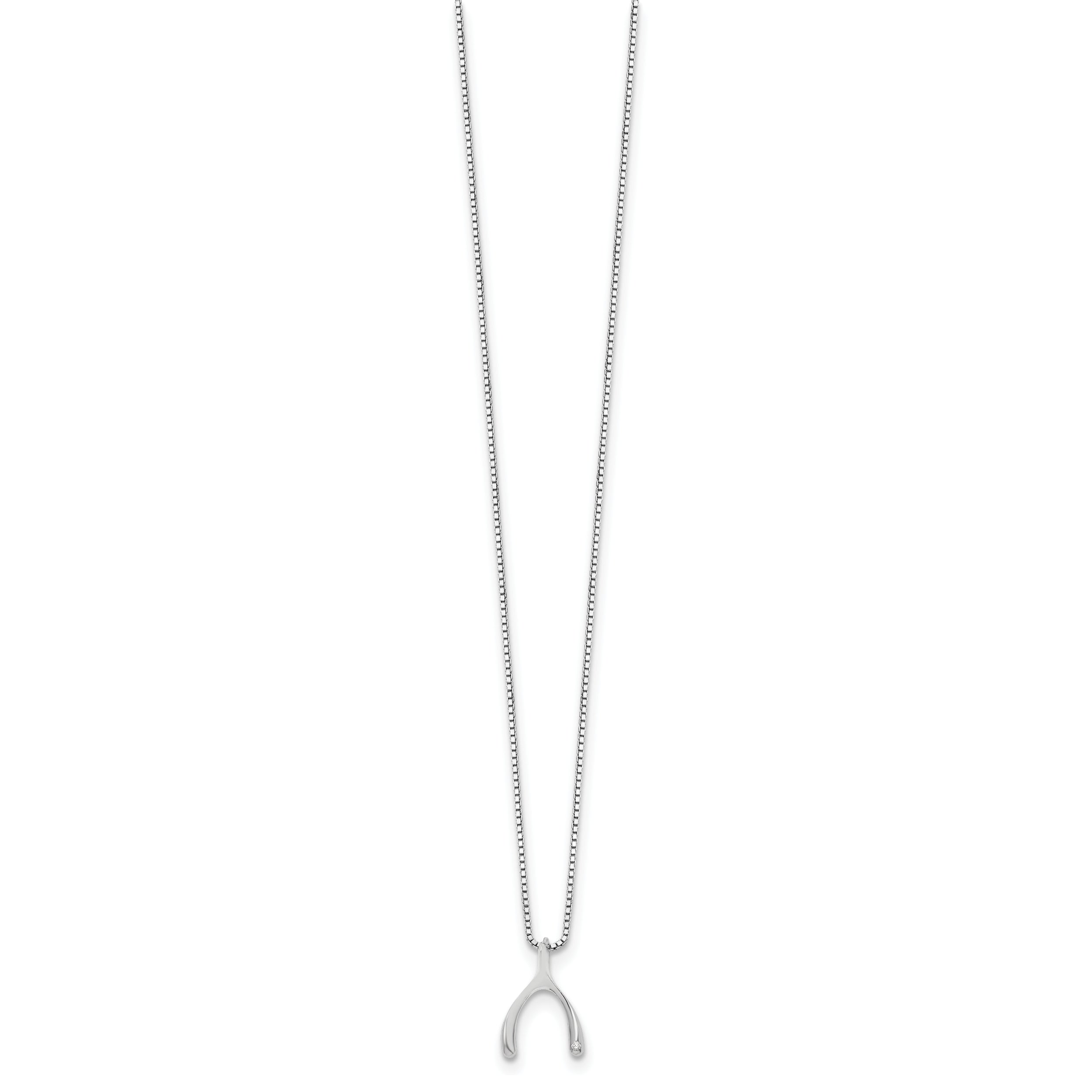Sterling Silver Diamond Wishbone Pendant Necklace with Rhodium Polish