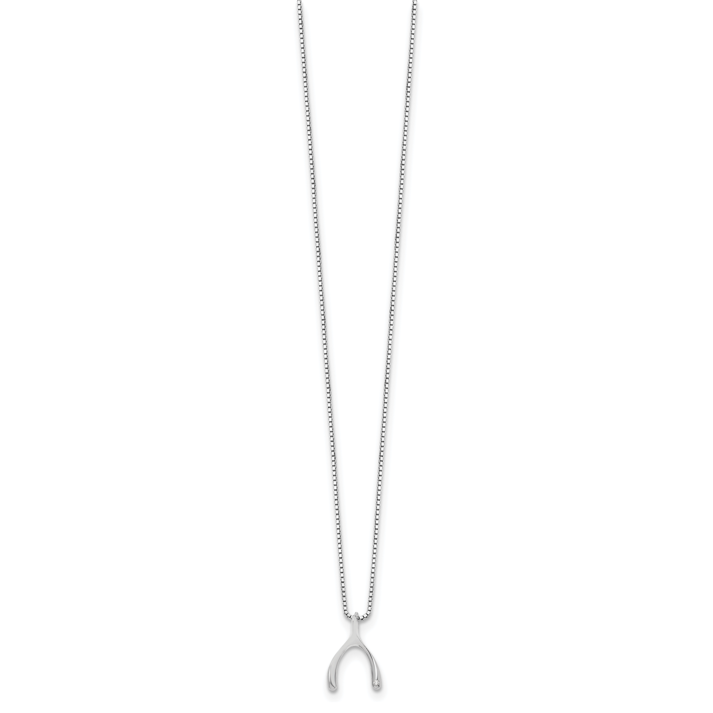 Sterling Silver Diamond Wishbone Pendant Necklace with Rhodium Polish Secondary image