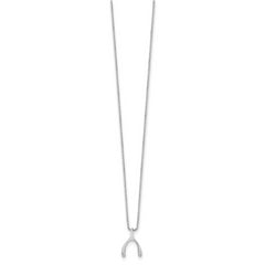 Sterling Silver Diamond Wishbone Pendant Necklace with Rhodium Polish