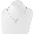 Sterling Silver Diamond Wishbone Pendant Necklace with Rhodium Polish