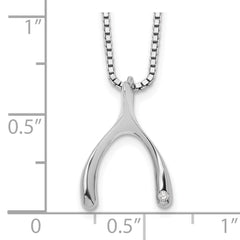 Sterling Silver Diamond Wishbone Pendant Necklace with Rhodium Polish