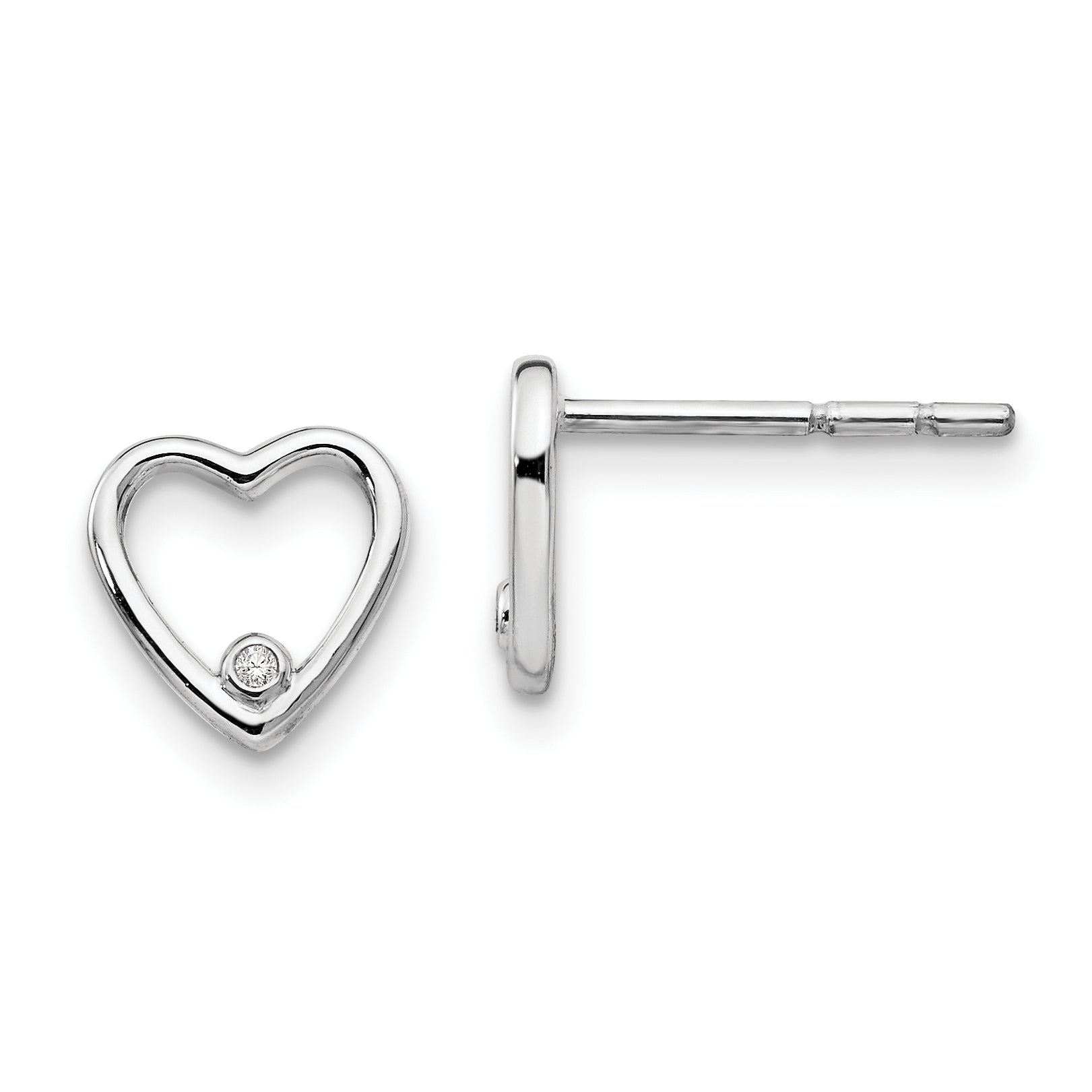 White Ice Sterling Silver Rhodium-plated Diamond Open Heart Post Earrings Main image