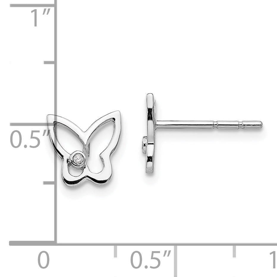 Sterling Silver Diamond Butterfly Earrings with Rhodium Polish in Gift Box