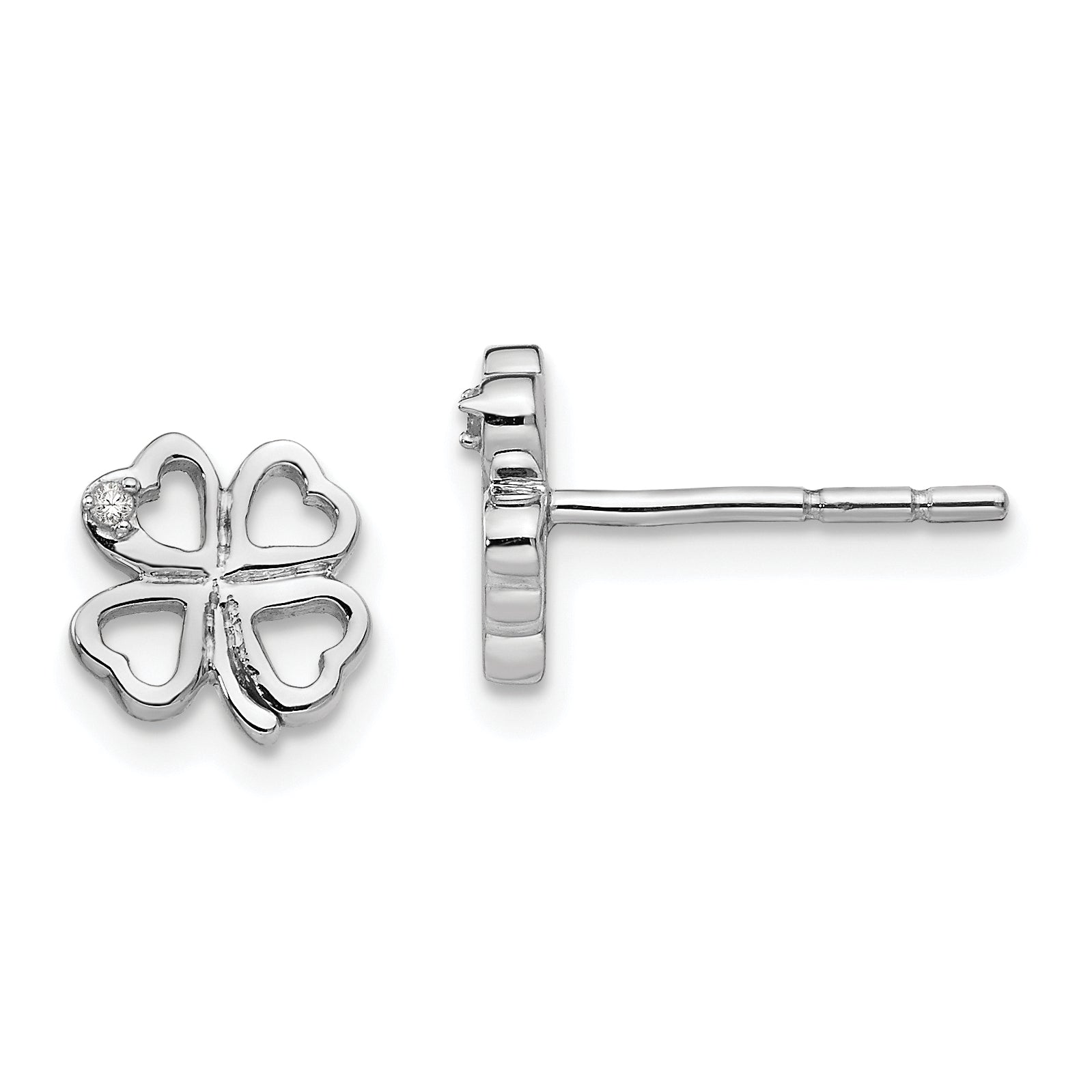 White Ice Sterling Silver Rhodium-plated Diamond Clover Post Earrings Main image