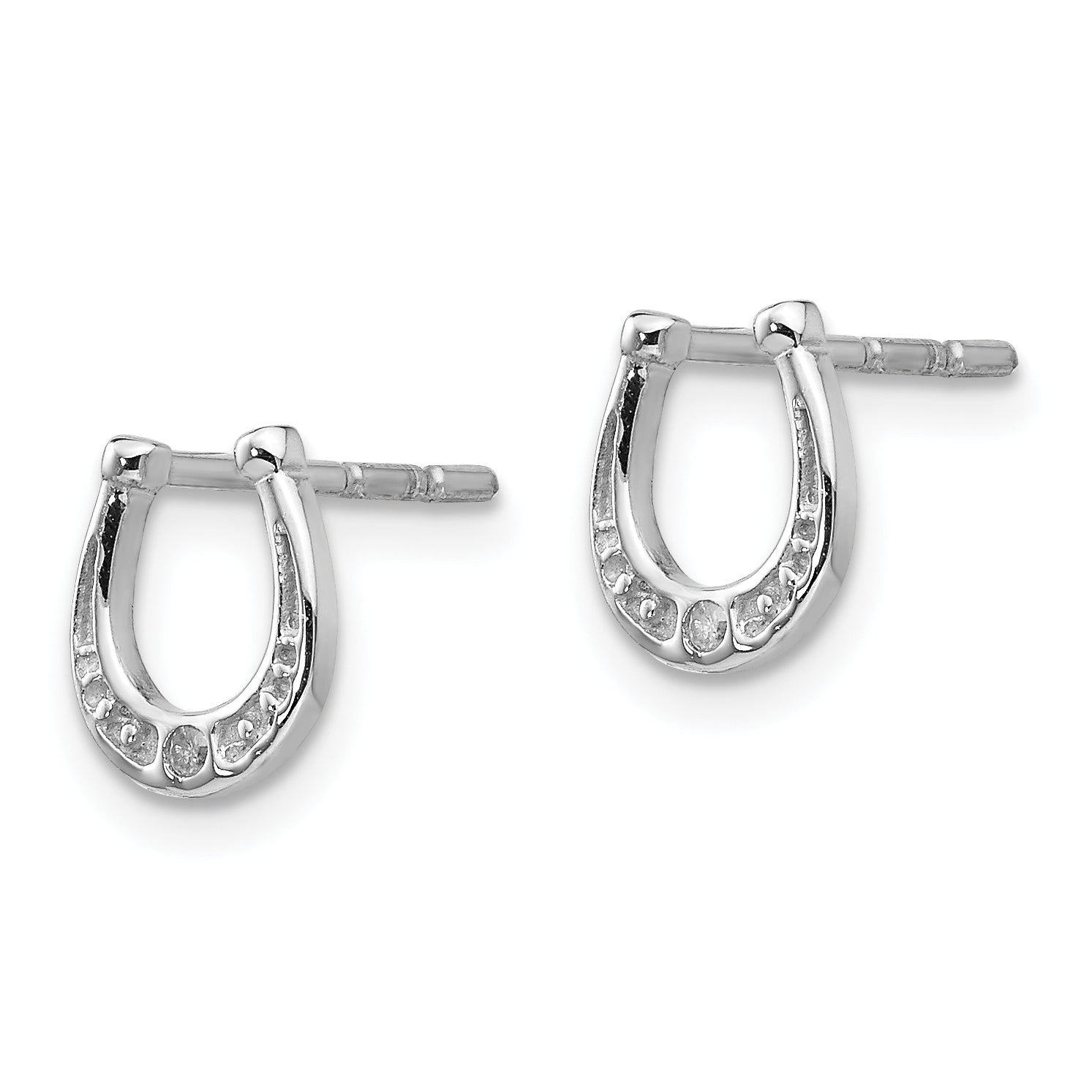 White Ice Sterling Silver Diamond Horseshoe Earrings with Rhodium Elegance Secondary image