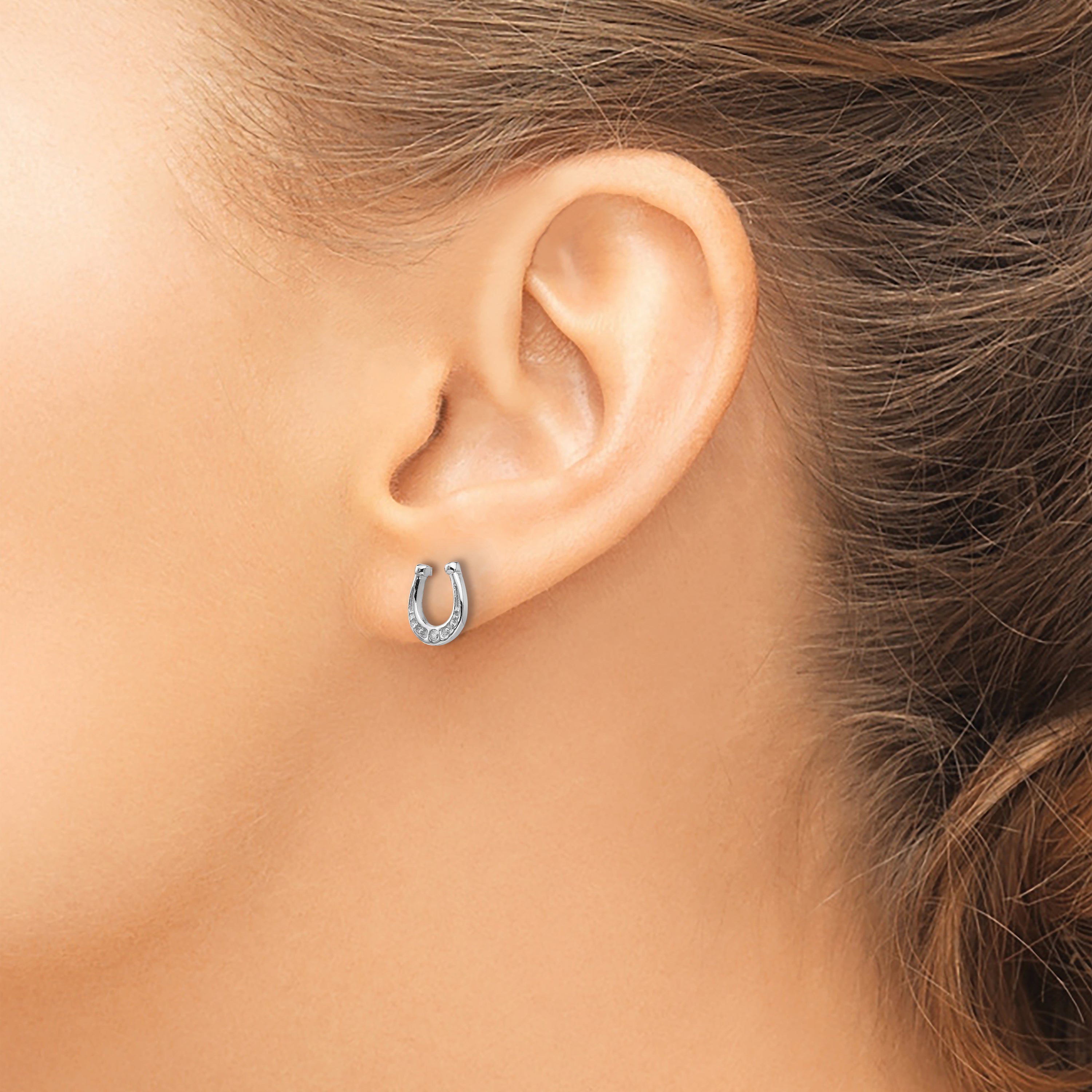 White Ice Sterling Silver Diamond Horseshoe Earrings with Rhodium Elegance