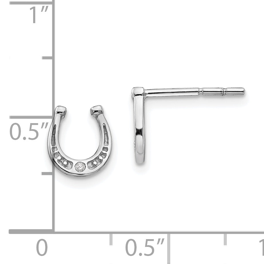 White Ice Sterling Silver Diamond Horseshoe Earrings with Rhodium Elegance