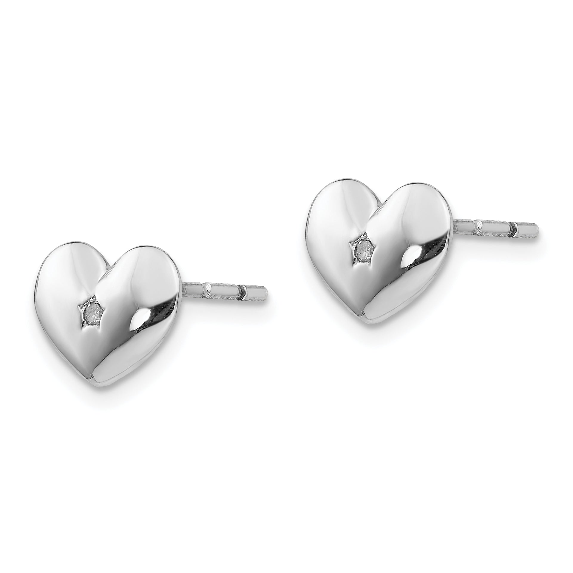 Sophia Jewelers Sterling Silver Diamond Heart Earrings with Polished Rhodium Finish