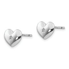 Sophia Jewelers Sterling Silver Diamond Heart Earrings with Polished Rhodium Finish