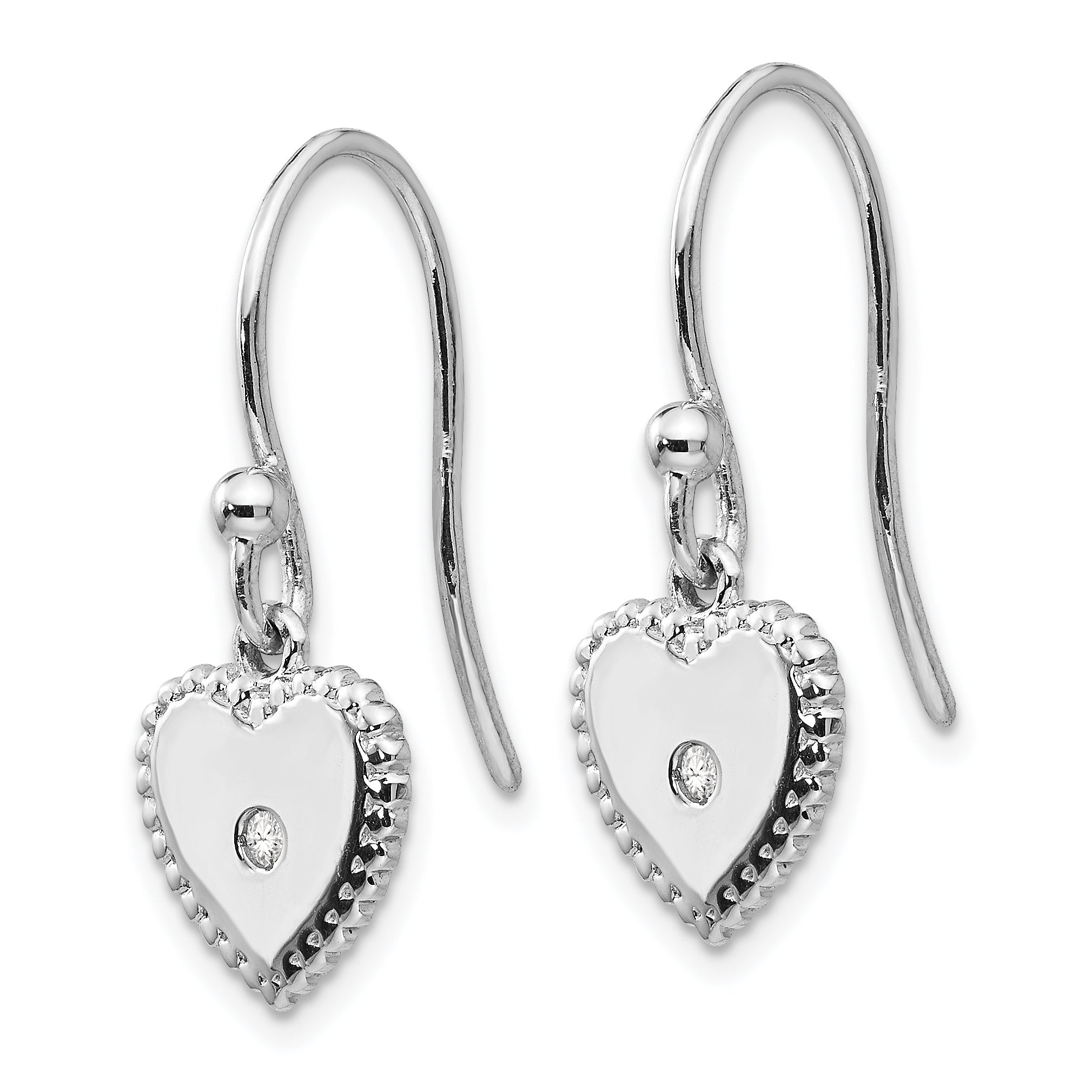 Sterling Silver Diamond Heart Dangle Earrings with Rhodium Polish Secondary image