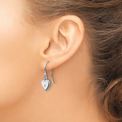Sterling Silver Diamond Heart Dangle Earrings with Rhodium Polish
