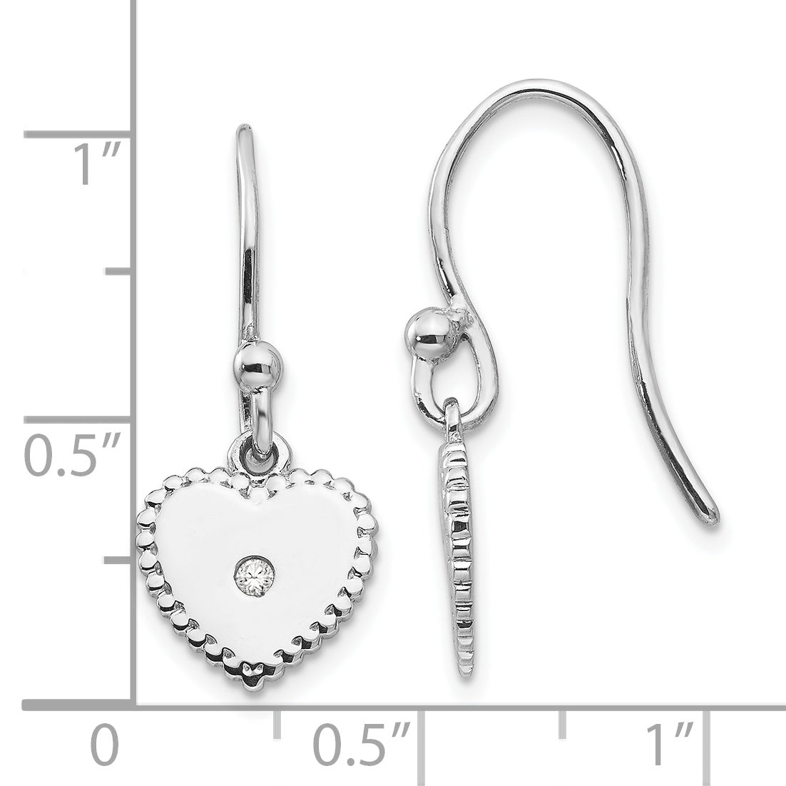 Sterling Silver Diamond Heart Dangle Earrings with Rhodium Polish