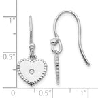 Sterling Silver Diamond Heart Dangle Earrings with Rhodium Polish