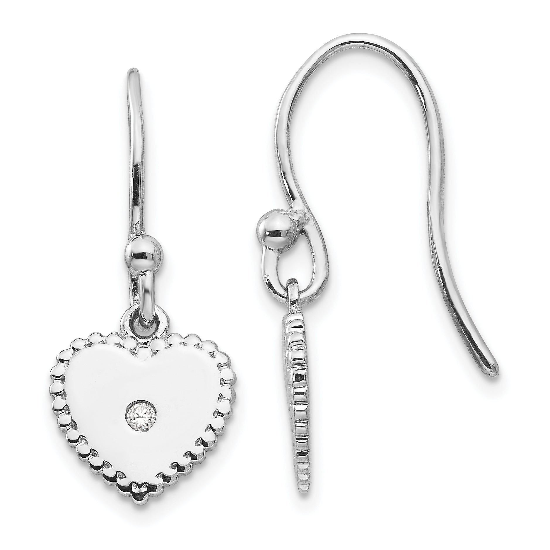 White Ice Sterling Silver Rhodium-plated Diamond Shepherd Hook Heart Dangle Earrings Main image