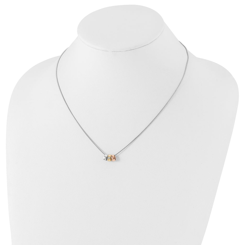 Sophia Jewelers Sterling Silver Two-Tone Diamond Necklace with Extender