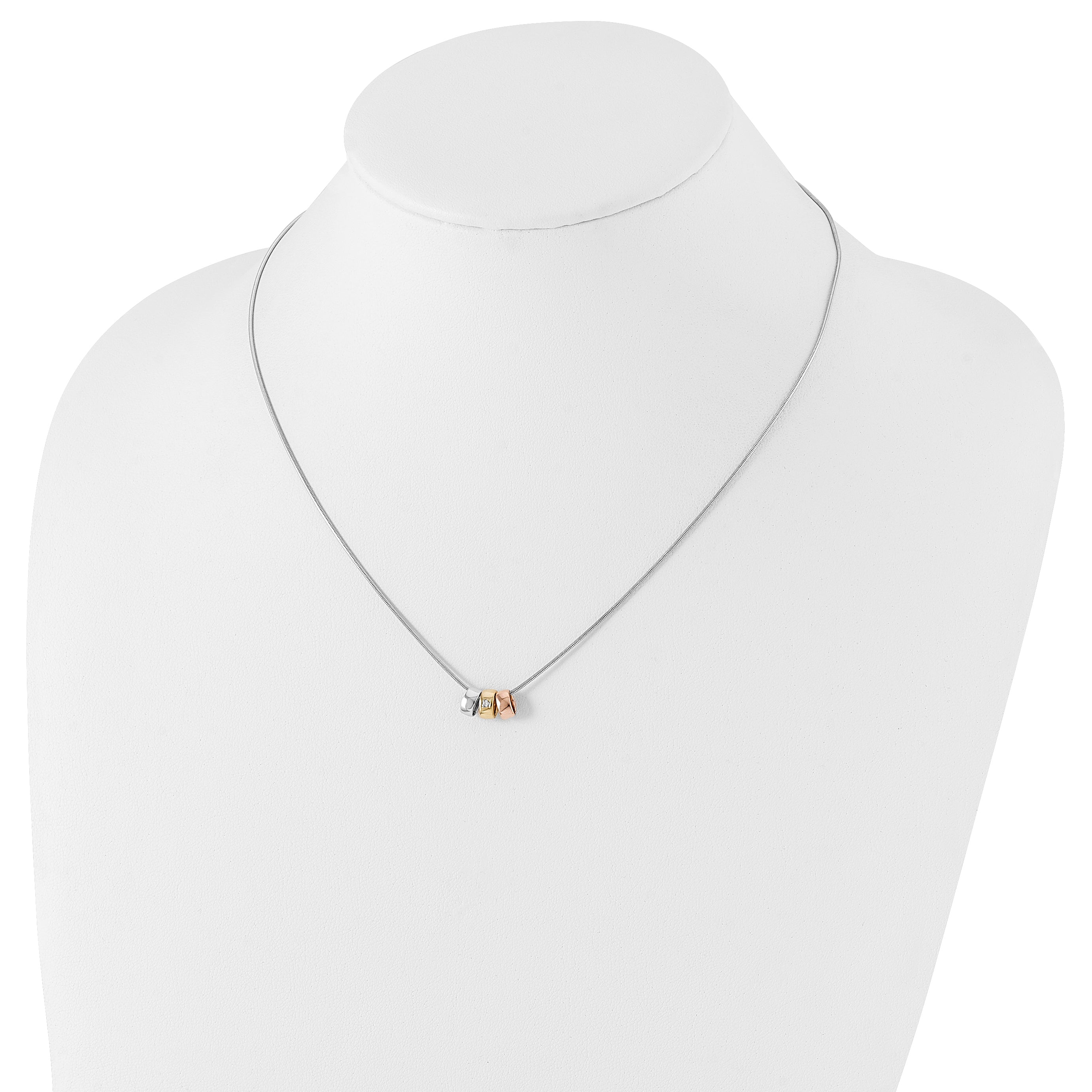 Sophia Jewelers Sterling Silver Two-Tone Diamond Necklace with Extender