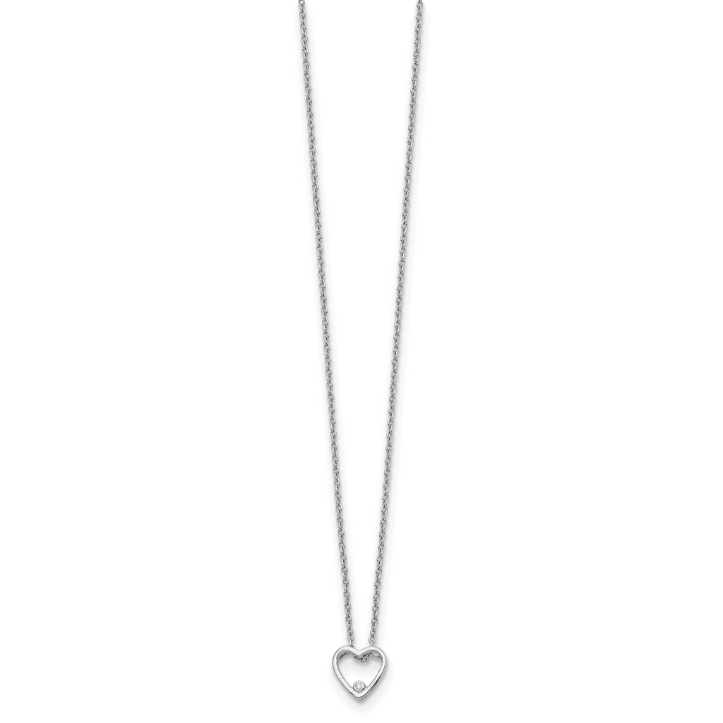 Sophia Jewelers Sterling Silver Diamond Heart Necklace with Rhodium Finish