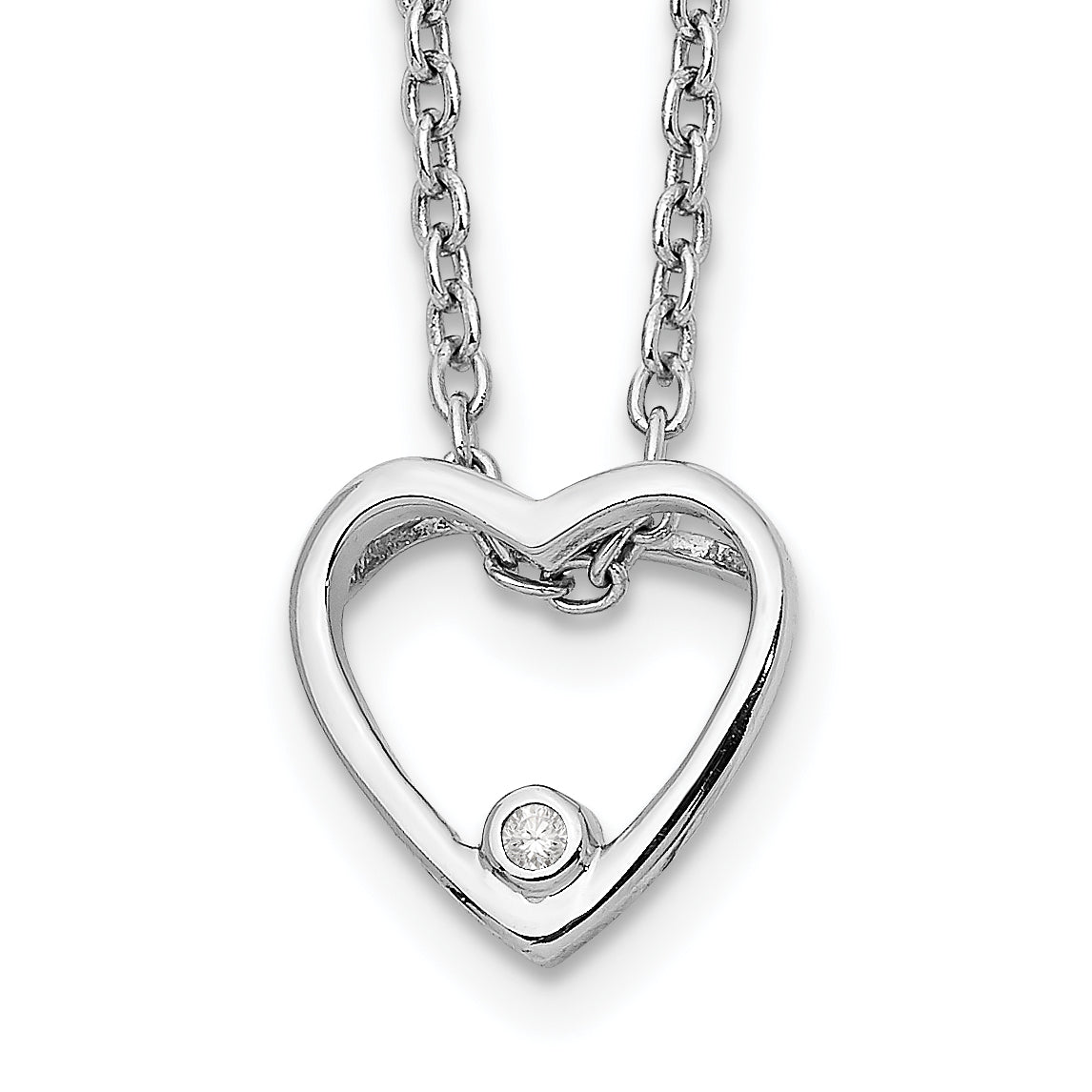 White Ice Sterling Silver Rhodium-plated 18 Inch Diamond Open Heart Necklace with 2 Inch Extender Main image