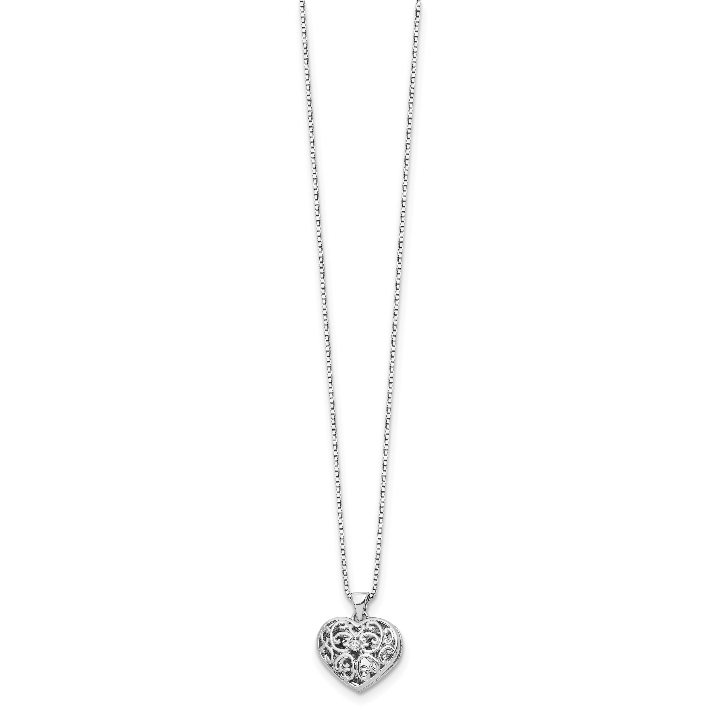 White Ice 925 Sterling Silver Diamond Heart Locket Necklace with Extender