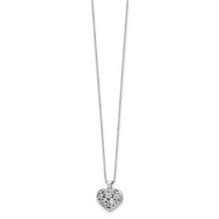 White Ice Sterling Silver Rhodium-plated 18 Inch Diamond Filigree Heart Locket Necklace with 2 Inch Extender