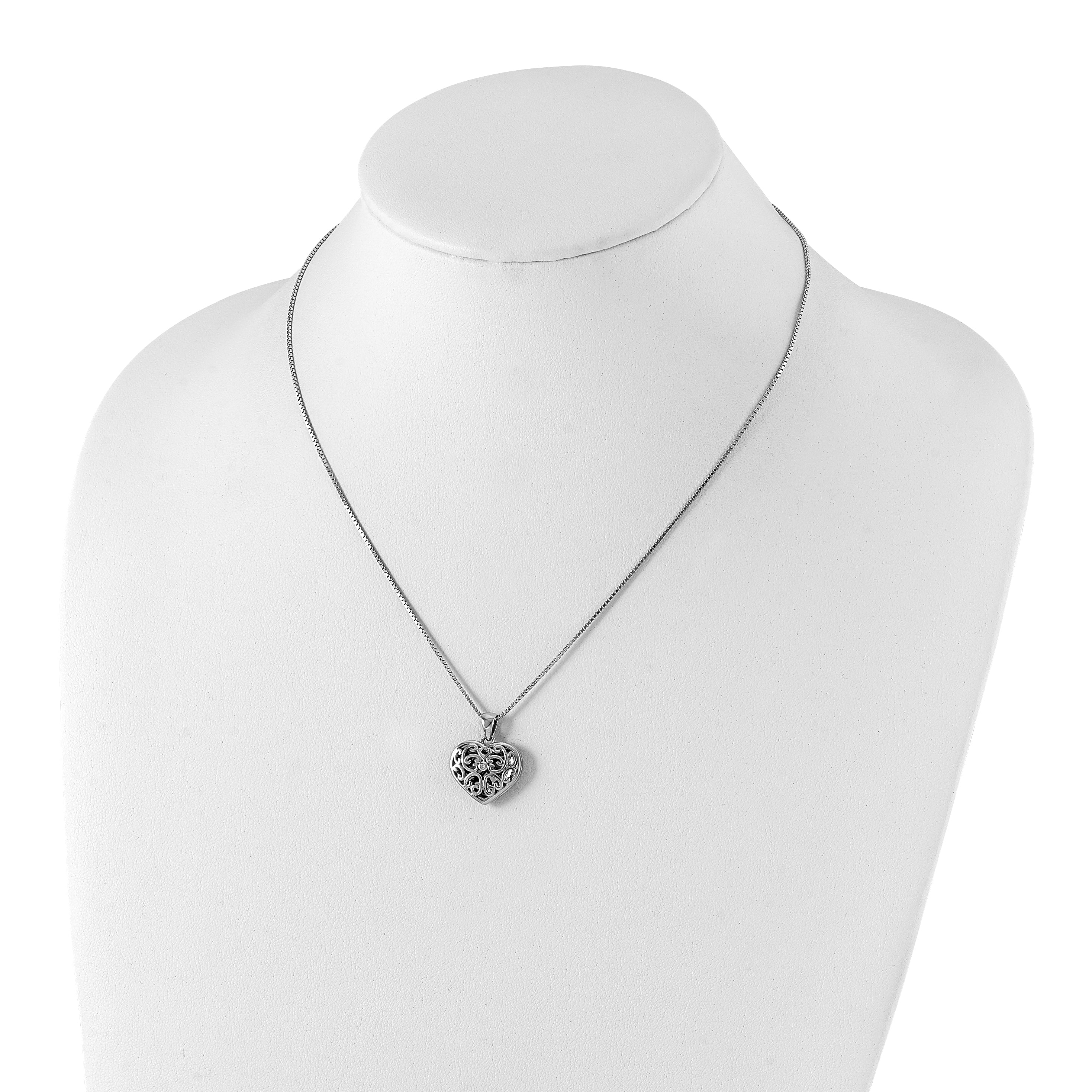 White Ice 925 Sterling Silver Diamond Heart Locket Necklace with Extender