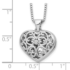 White Ice 925 Sterling Silver Diamond Heart Locket Necklace with Extender - 20